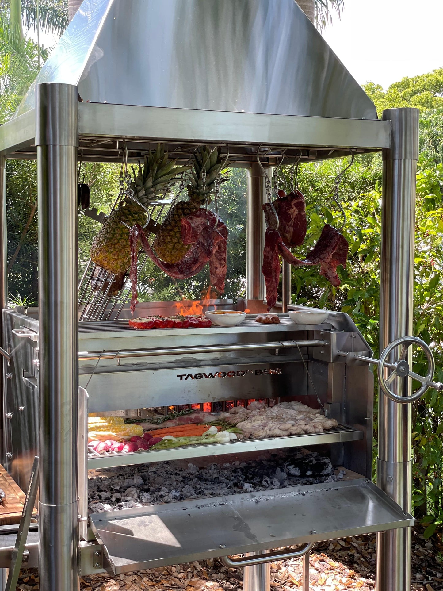 Tagwood BBQ Argentine Santa Maria Wood Fire & Charcoal Gaucho Grill all Stainless Steel | BBQ02SS OPEN FIRE COOKING -