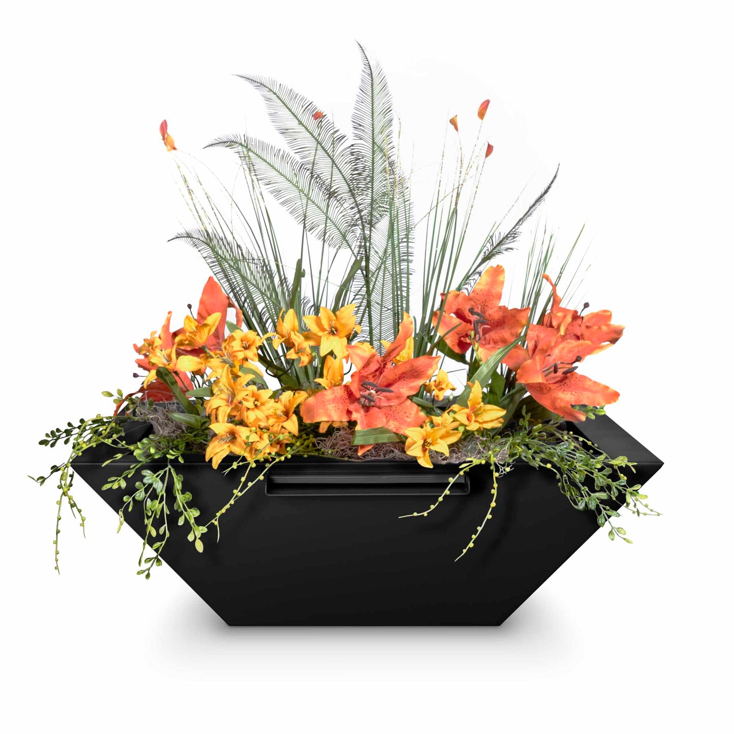Maya Planter & Water Bowl - Powder Coated Steel - 24", Pewter Powdercoat