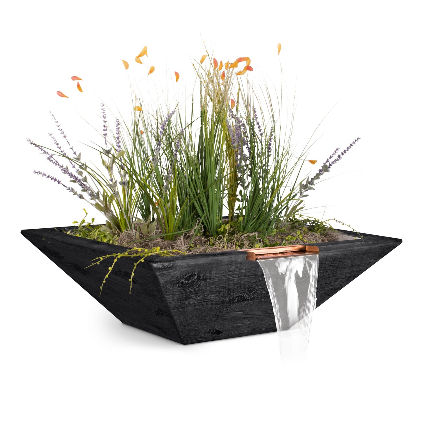 Maya Planter & Water Bowl - Wood Grain GFRC Concrete - Ebony (-EBN), 30"