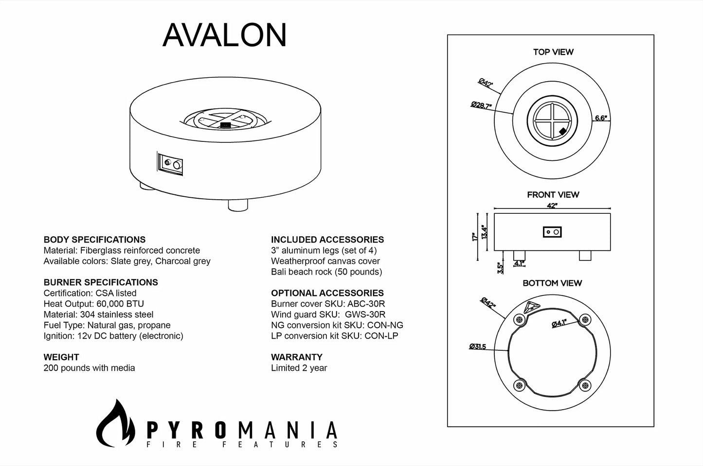 Avalon Fire Table